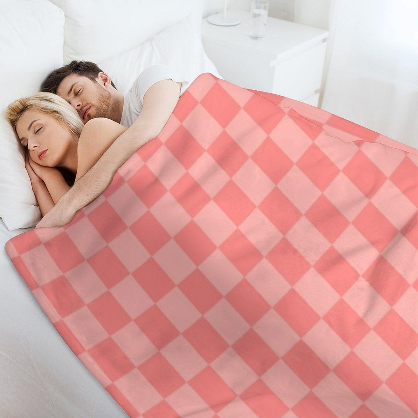 Checkerboard Mini Check Pattern in Double Blush Pink Throw Blanket