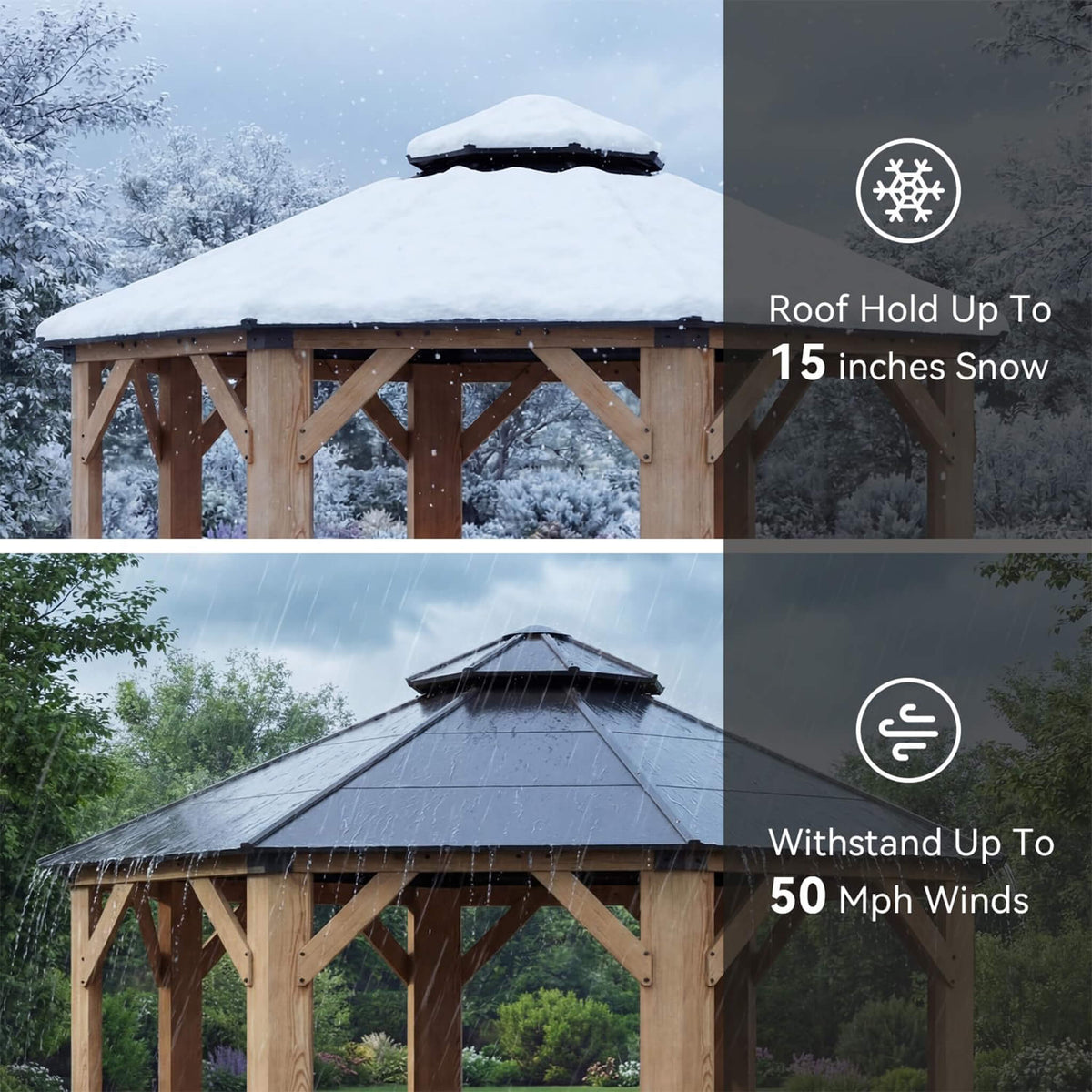 [13X13FT] Cedar Wood Galvanized Steel Octagonal Hardtop Double Roof Gazebo (SAK17468)