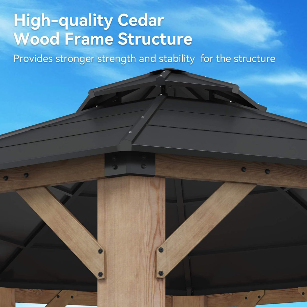 [13X13FT] Premium All-Weather Octagonal Double Hardtop Cedar Wood Gazebo (SAK42795)