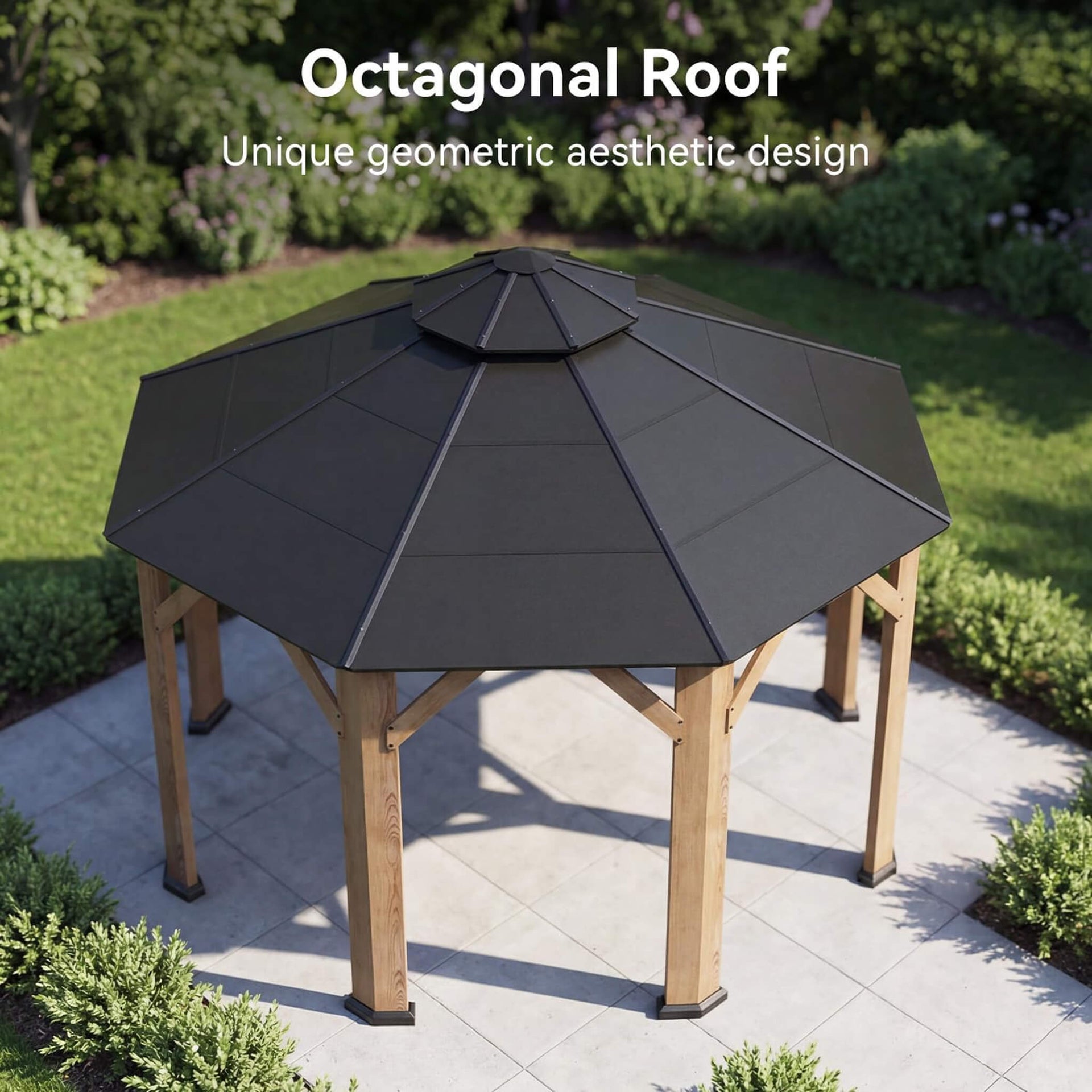 [13X13FT] Premium All-Weather Octagonal Double Hardtop Cedar Wood Gazebo (SAK42795)