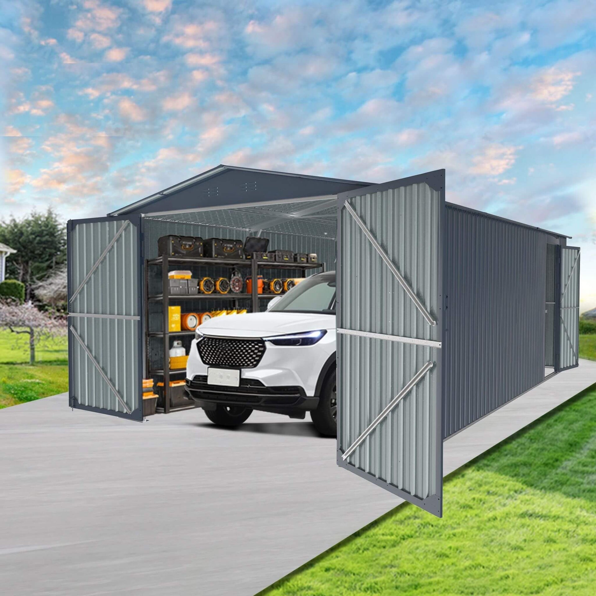 [13X20FT] Extra-Large Premium Weather-Resistant Outdoor Multi-Purpose Utility Storage Shed (SAK84920)