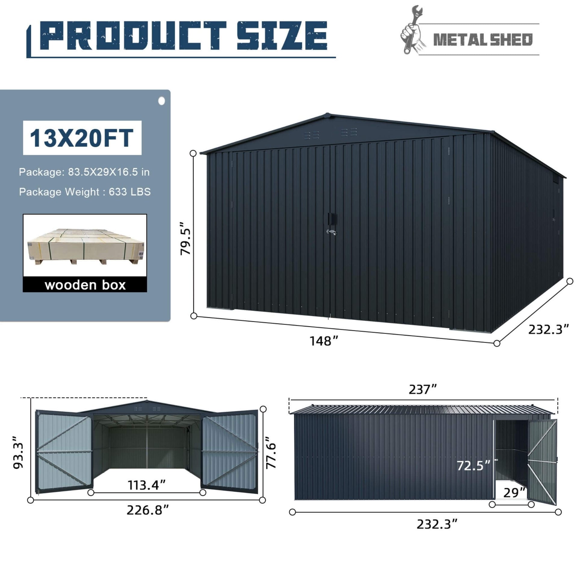 [13X20FT] Extra-Large Premium Weather-Resistant Outdoor Multi-Purpose Utility Storage Shed (SAK84920)