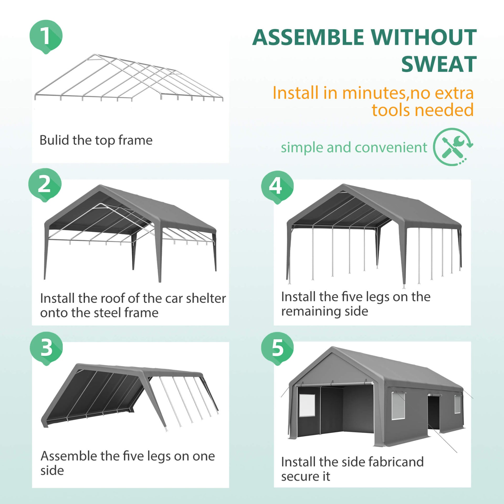 [13X26FT] Heavy-Duty Carport Canopy With Roll-Up Doors And Windows (SAK14975)