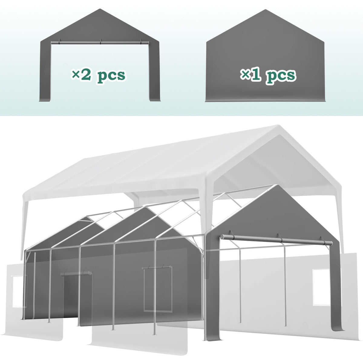 [13X26FT] Heavy-Duty Carport Canopy With Roll-Up Doors And Windows (SAK14975)