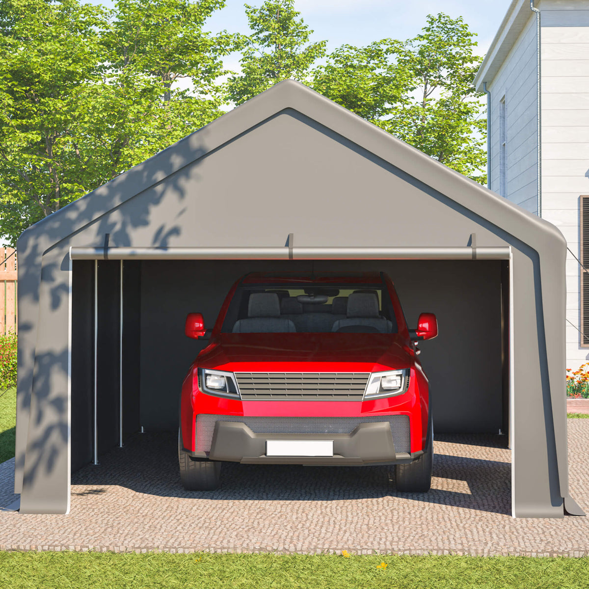 [13X26FT] Heavy-Duty Carport Canopy With Roll-Up Doors And Windows (SAK14975)