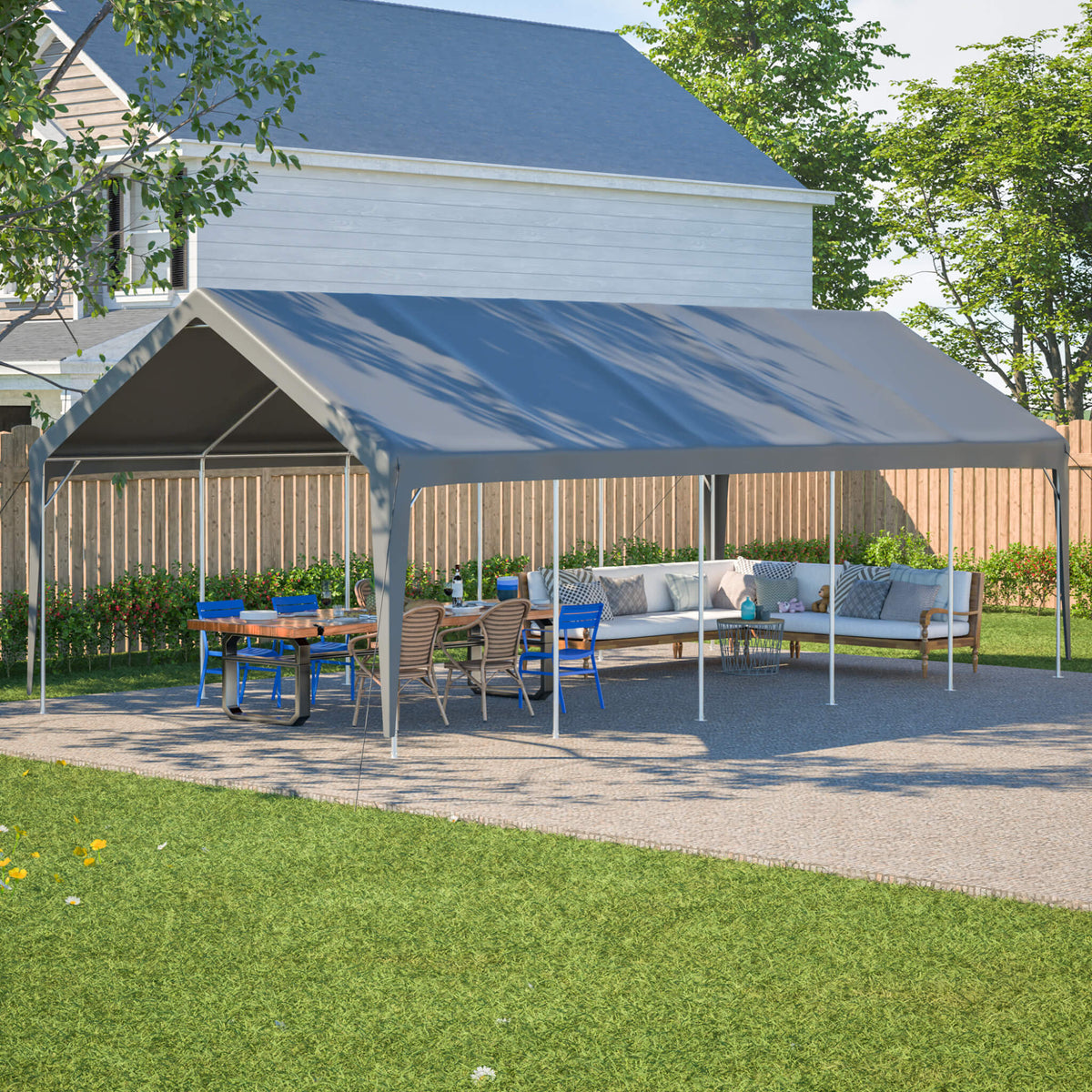 [13X26FT] Heavy-Duty Carport Canopy With Roll-Up Doors And Windows (SAK14975)
