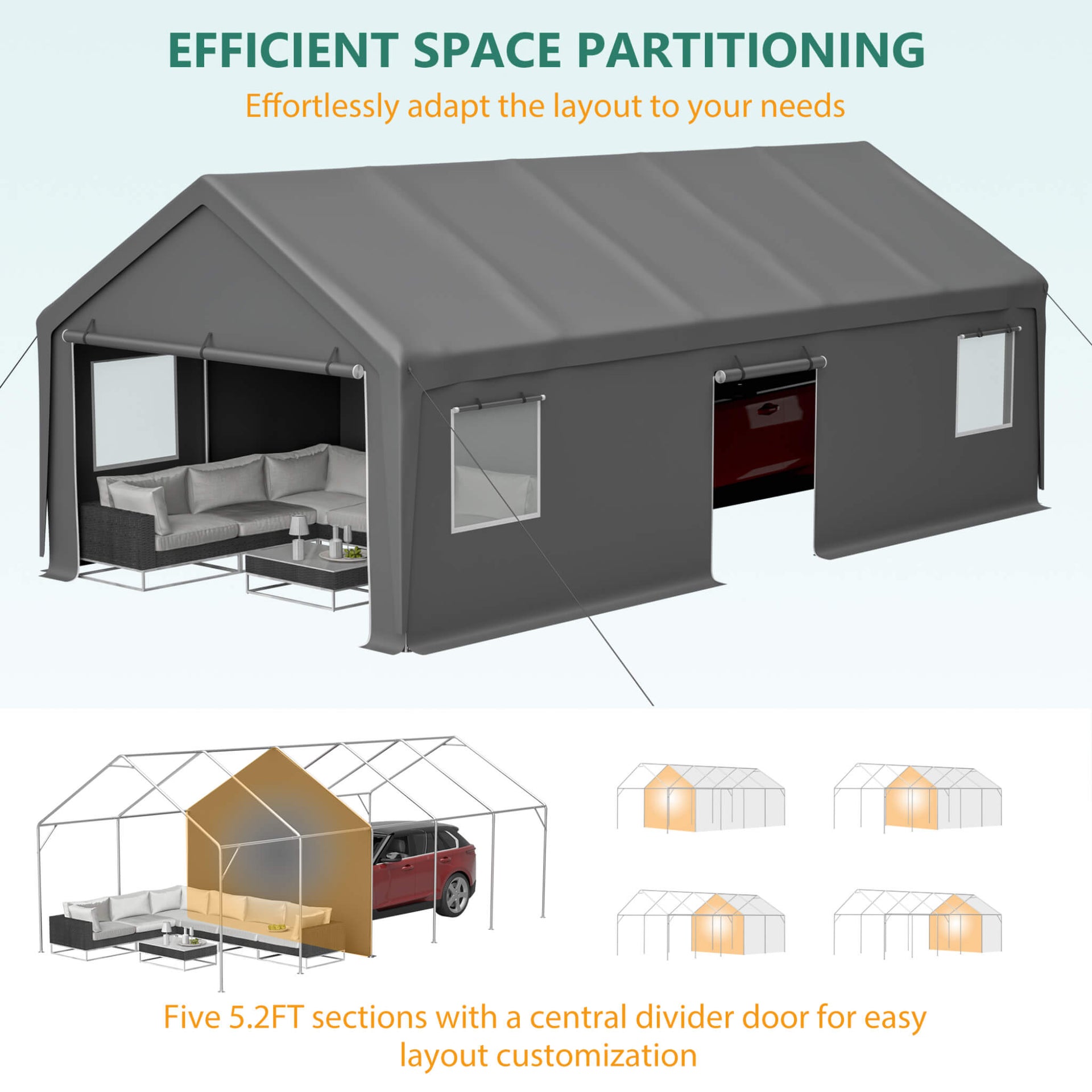 [13X26FT] Heavy-Duty Carport Canopy With Roll-Up Doors And Windows (SAK14975)