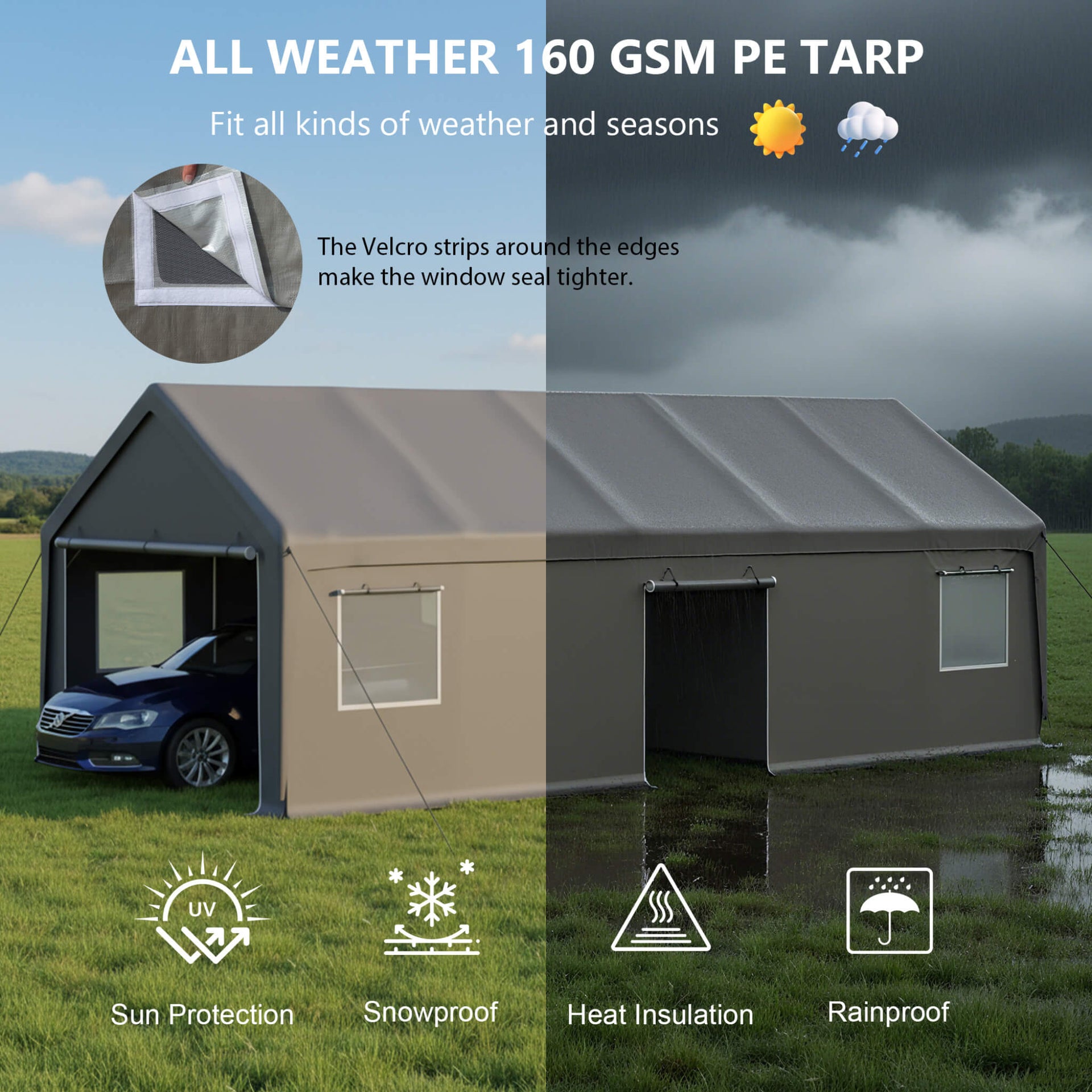 [13X26FT] Heavy-Duty Carport Canopy With Roll-Up Doors And Windows (SAK14975)