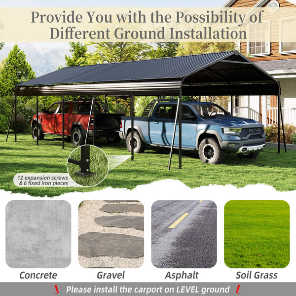 [13X26FT] Heavy-Duty Weather-Resistant Outdoor Carport With Protective Film (SAK82451)