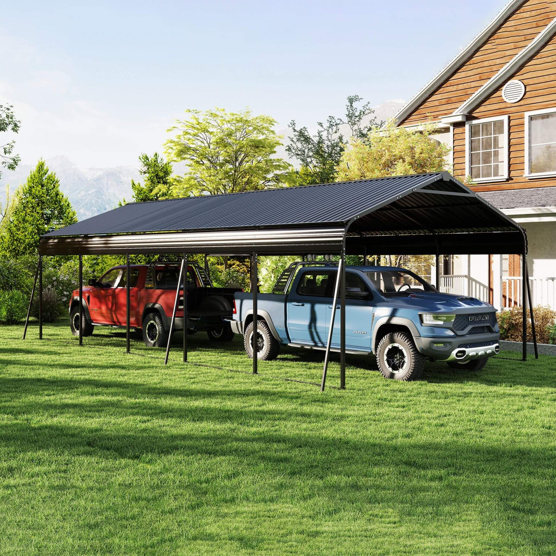 [13X26FT] Heavy-Duty Weather-Resistant Outdoor Carport With Protective Film (SAK82451)