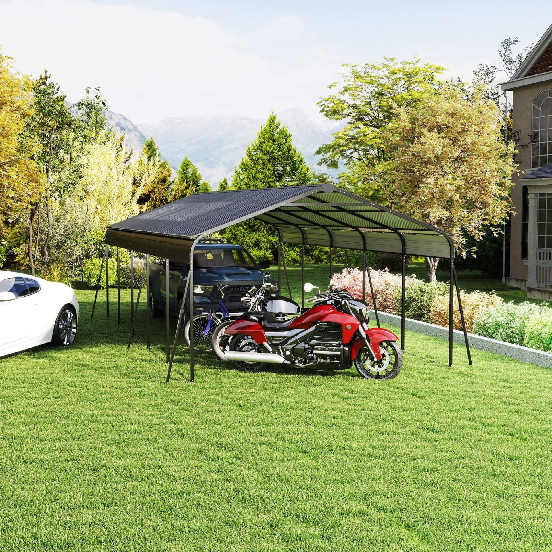 [13X26FT] Heavy-Duty Weather-Resistant Outdoor Carport With Protective Film (SAK82451)