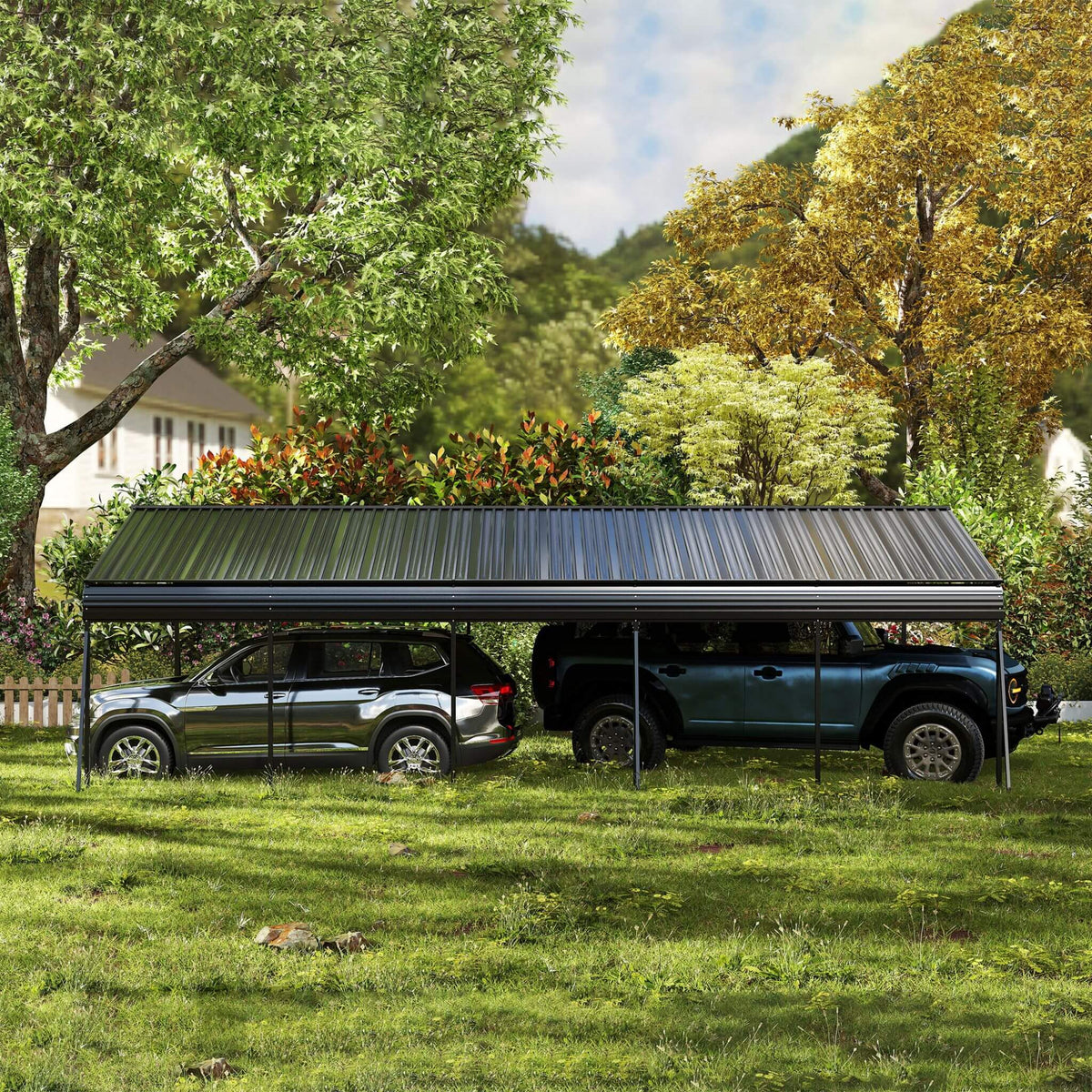 [13X26FT] Heavy-Duty Weather-Resistant Outdoor Carport With Protective Film (SAK82451)