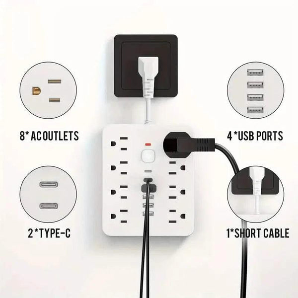 14-in-1 Power Strip With 4 USB Outlets, 2 Type-C Outlet and 8 AC Socket Outlets