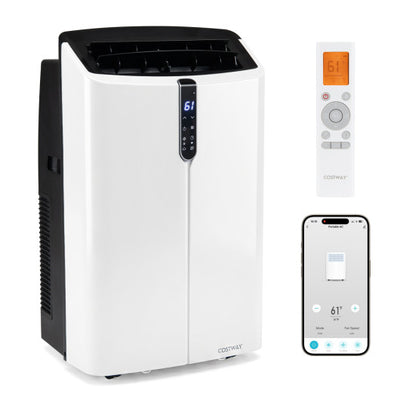 14000 BTU Smart Portable AC with APP Voice Control 47 dB for Rooms 750 Sq.Ft-Black