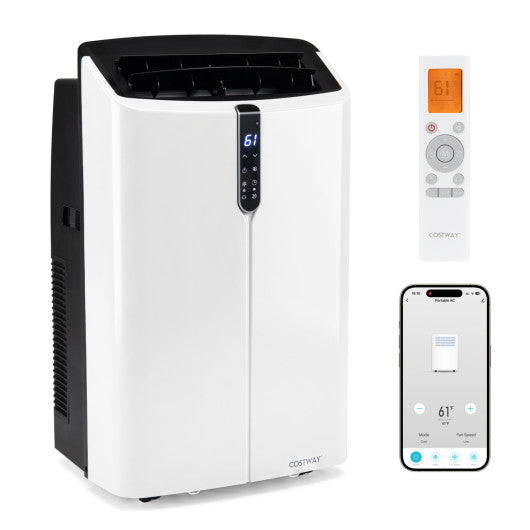 14000 BTU Smart Portable AC with APP Voice Control 47 dB for Rooms 750 Sq.Ft-Black