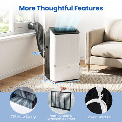 14000 BTU WiFi Enabled Portable Air Conditioner with Dehumidifier and 24H Timer-Black