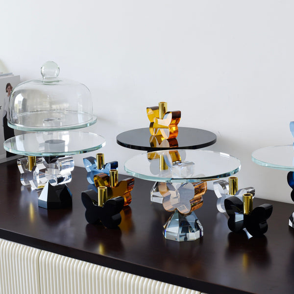 9” Butterfly Cake Plate in Aqua/Gold