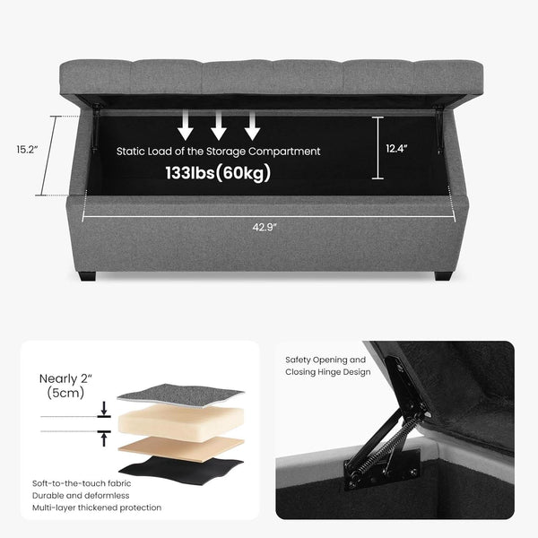 47.2 Inch Storage Ottoman Bench Light Grey Upgraded