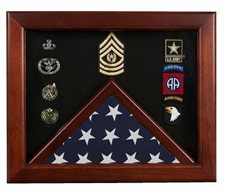 Military Flag medal display case, Mahogany wood for 3x5 flag, Handcrafted in USA