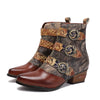 Retro Handmade Vintage Embossed Buckle Leather Boots