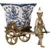 Blue Vine Rickshaw Basin/Planter with Bronze Man
