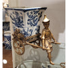 Blue Vine Rickshaw Basin/Planter with Bronze Man