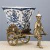 Blue Vine Rickshaw Basin/Planter with Bronze Man