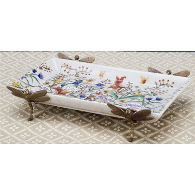 PORCELAIN TRAY WITH BRONZE TIGER LILY DRAGONFLY-GLORIA