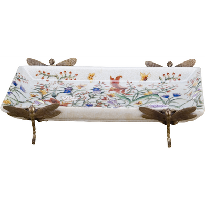 PORCELAIN TRAY WITH BRONZE TIGER LILY DRAGONFLY-GLORIA