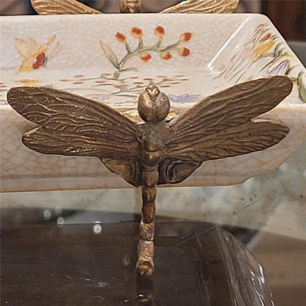 PORCELAIN TRAY WITH BRONZE TIGER LILY DRAGONFLY-GLORIA - Gifts for You 'n Me