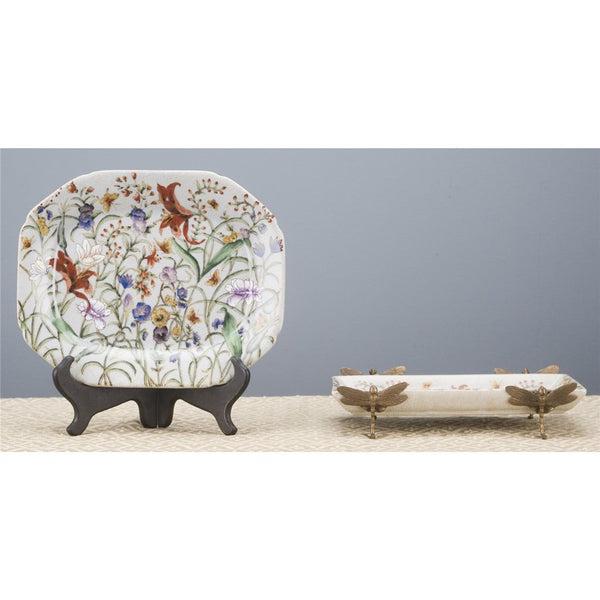 PORCELAIN TRAY WITH BRONZE TIGER LILY DRAGONFLY-GLORIA - Gifts for You 'n Me