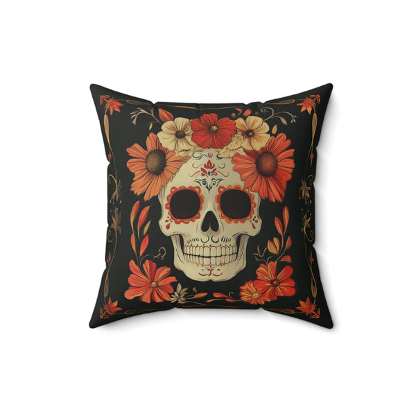Microsuede Cushion / Dia de los Muertos Art / Daisy Flower Skull /