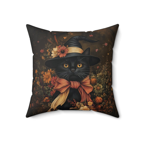 Microsuede Cushion / Halloween Art / Witch Hat Boho Cats