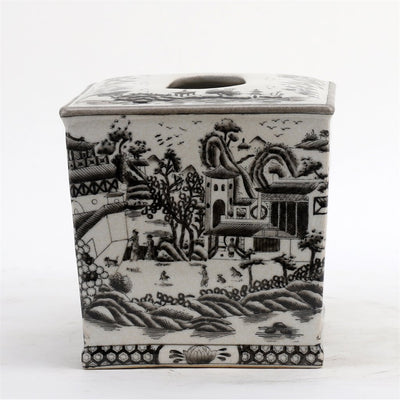 Ormolu Porcelain Tissue Box - Black And White Willow