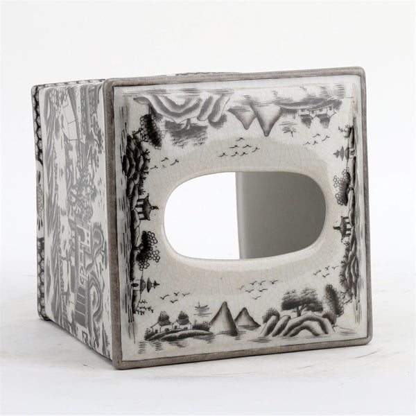 Ormolu Porcelain Tissue Box - Black And White Willow - Gifts for You 'n Me