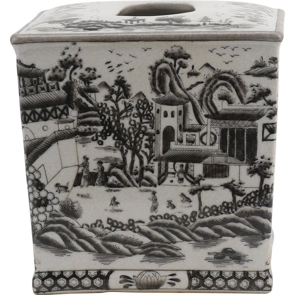 Ormolu Porcelain Tissue Box - Black And White Willow - Gifts for You 'n Me