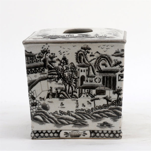 Ormolu Porcelain Tissue Box - Black And White Willow - Gifts for You 'n Me