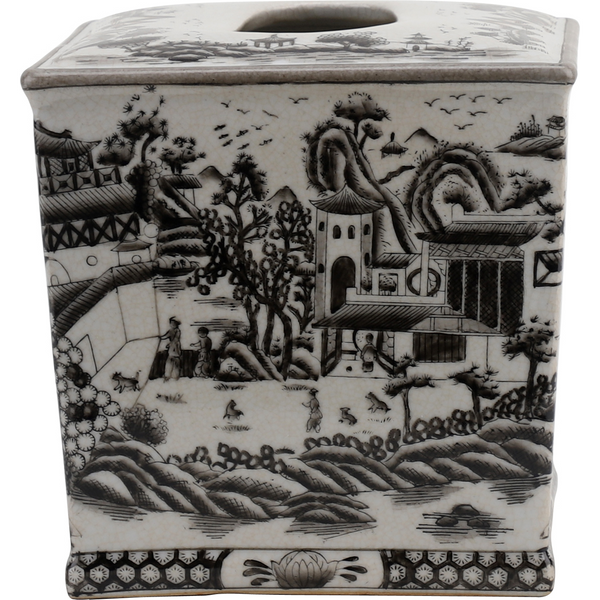 Ormolu Porcelain Tissue Box - Black And White Willow - Gifts for You 'n Me