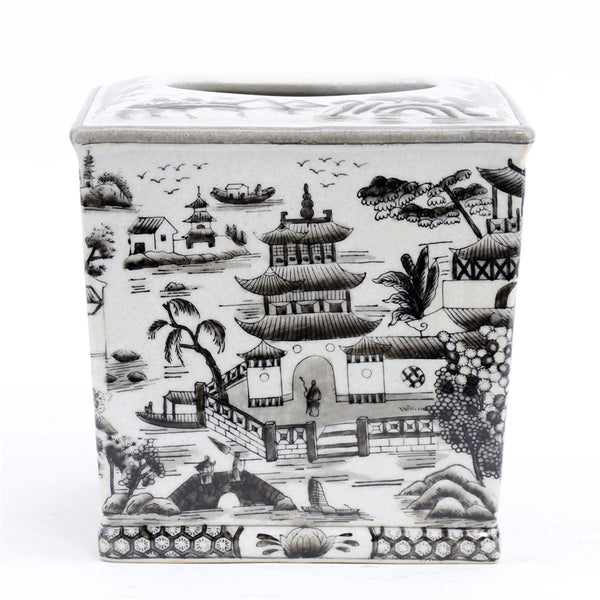 Ormolu Porcelain Tissue Box - Black And White Willow - Gifts for You 'n Me