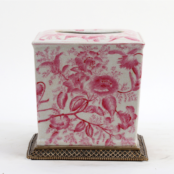 Ormolu Porcelain Tissue Box in Bronze - Pink Primrose - Gifts for You 'n Me