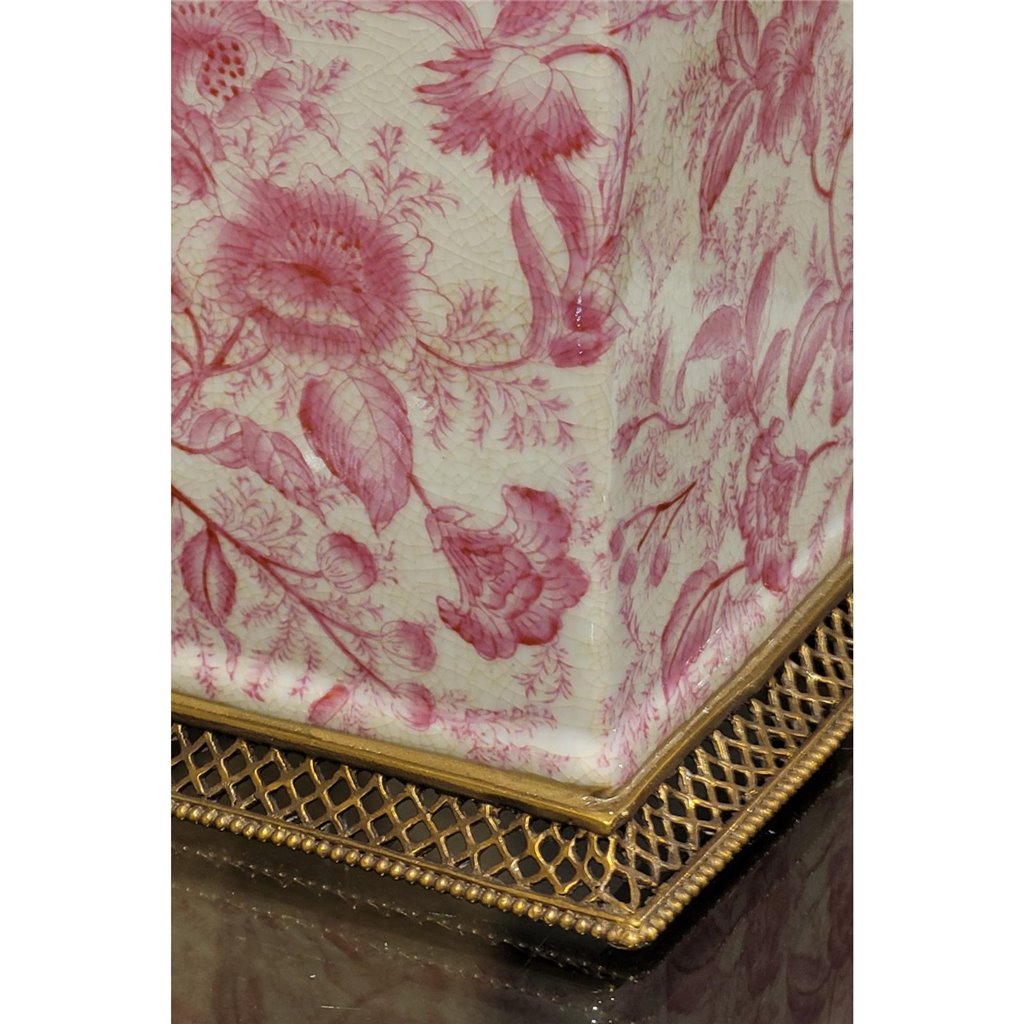 Ormolu Porcelain Tissue Box in Bronze - Pink Primrose