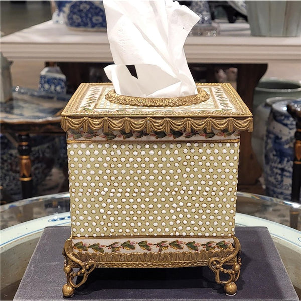 Ormolu  Porcelain Tissue Box with Bronze - Dotty