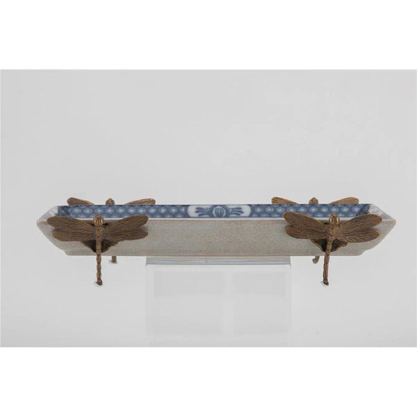 Porcelain Tray With Bronze Dragonfly-Blue Willow - Gifts for You 'n Me