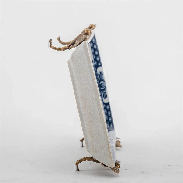 Porcelain Tray With Bronze Dragonfly-Blue Willow - Gifts for You 'n Me