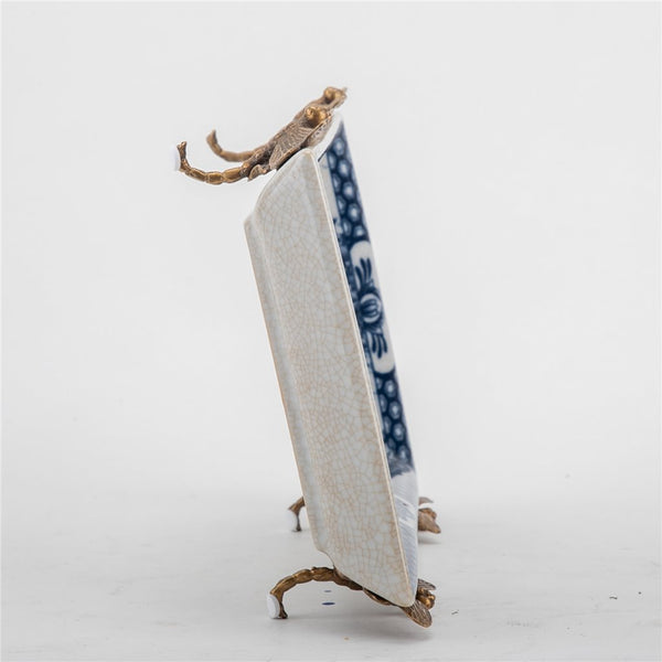 Porcelain Tray With Bronze Dragonfly-Blue Willow