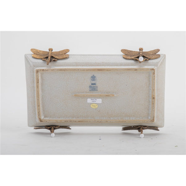 Porcelain Tray With Bronze Dragonfly-Blue Willow