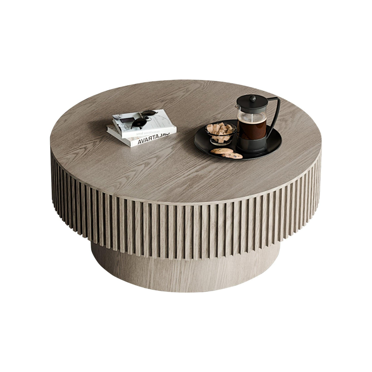 Modern Gray Round Mushroom Coffee Table with Hidden Storage