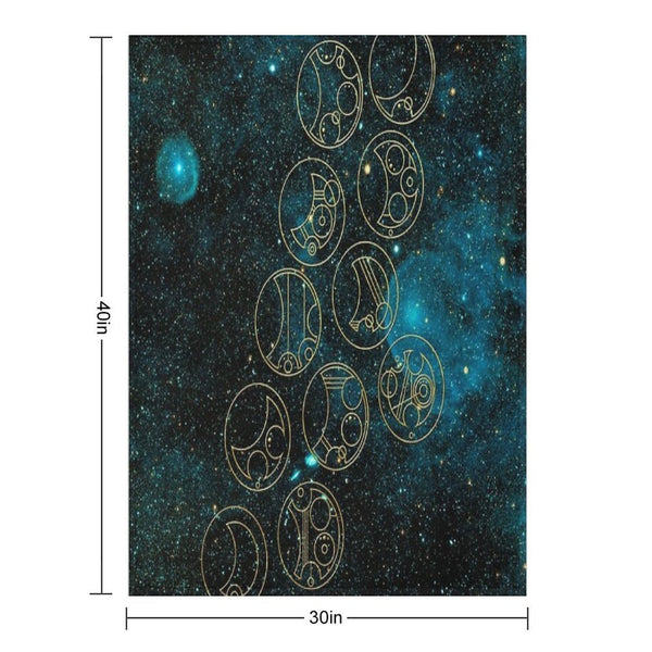 Time Lord Words in Gold on Teal Stellar Background Wrinkle-free Throw Blanket
