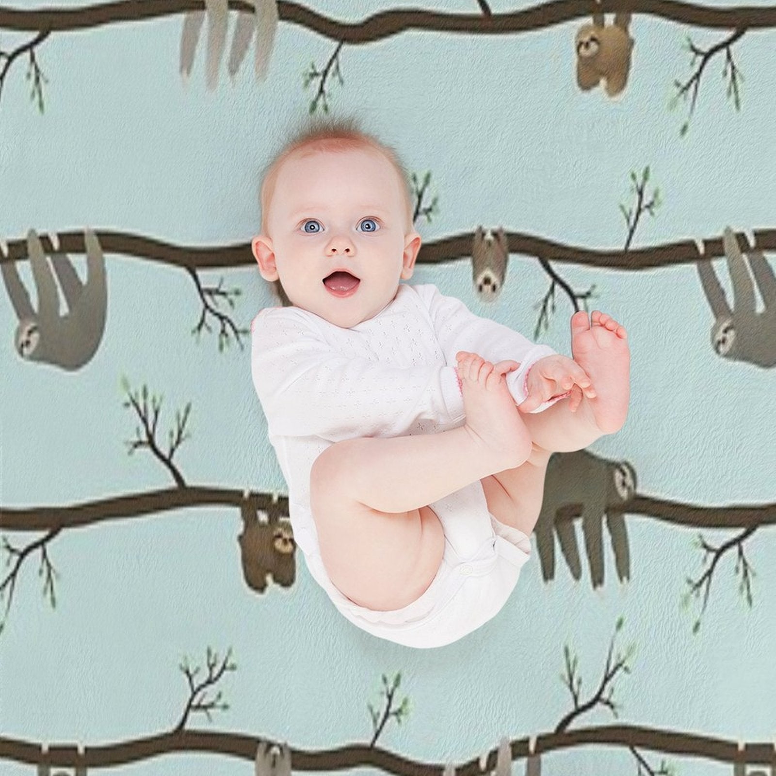 Sloths (blue) Shrink-resistant Throw Blanket
