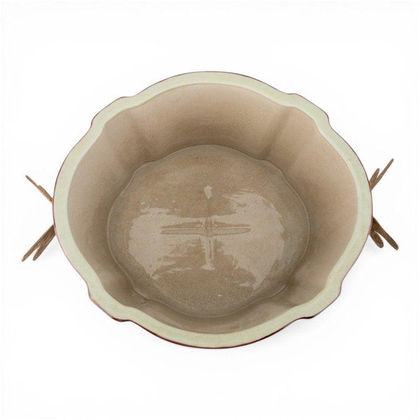 Porcelain Oval Planter with Ormolu Dragonfly Handles - Floral Vine